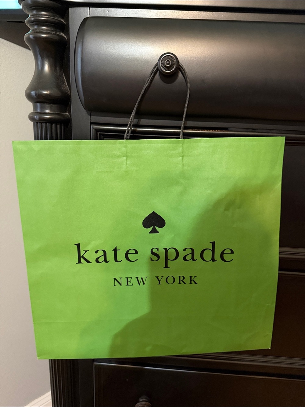 kate spade lime green shopping bag with black logo